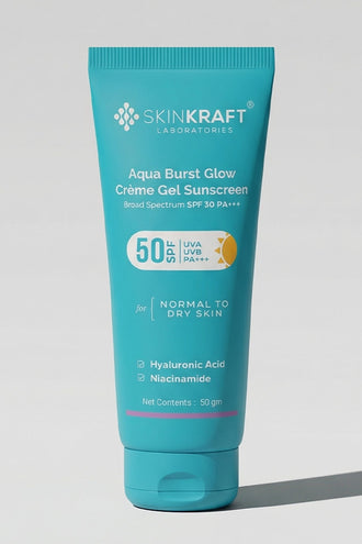 Aqua Burst Glow Crème Gel Sunscreen SPF 50 PA+++ With 0.1% Hyaluronic Acid & 0.5% Niacinamide